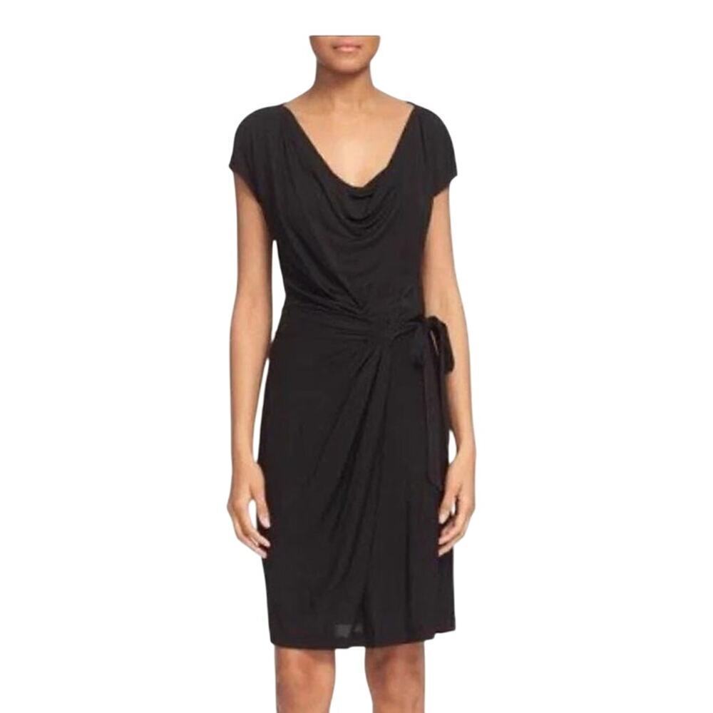 Diane von Furstenberg Imani Shirt Dress Draped Tie Waist Sheath Knee Black 8